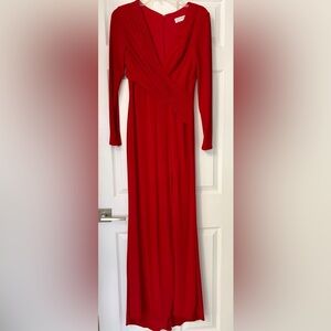 Red Long-Sleeve Wrap Maxi Dress